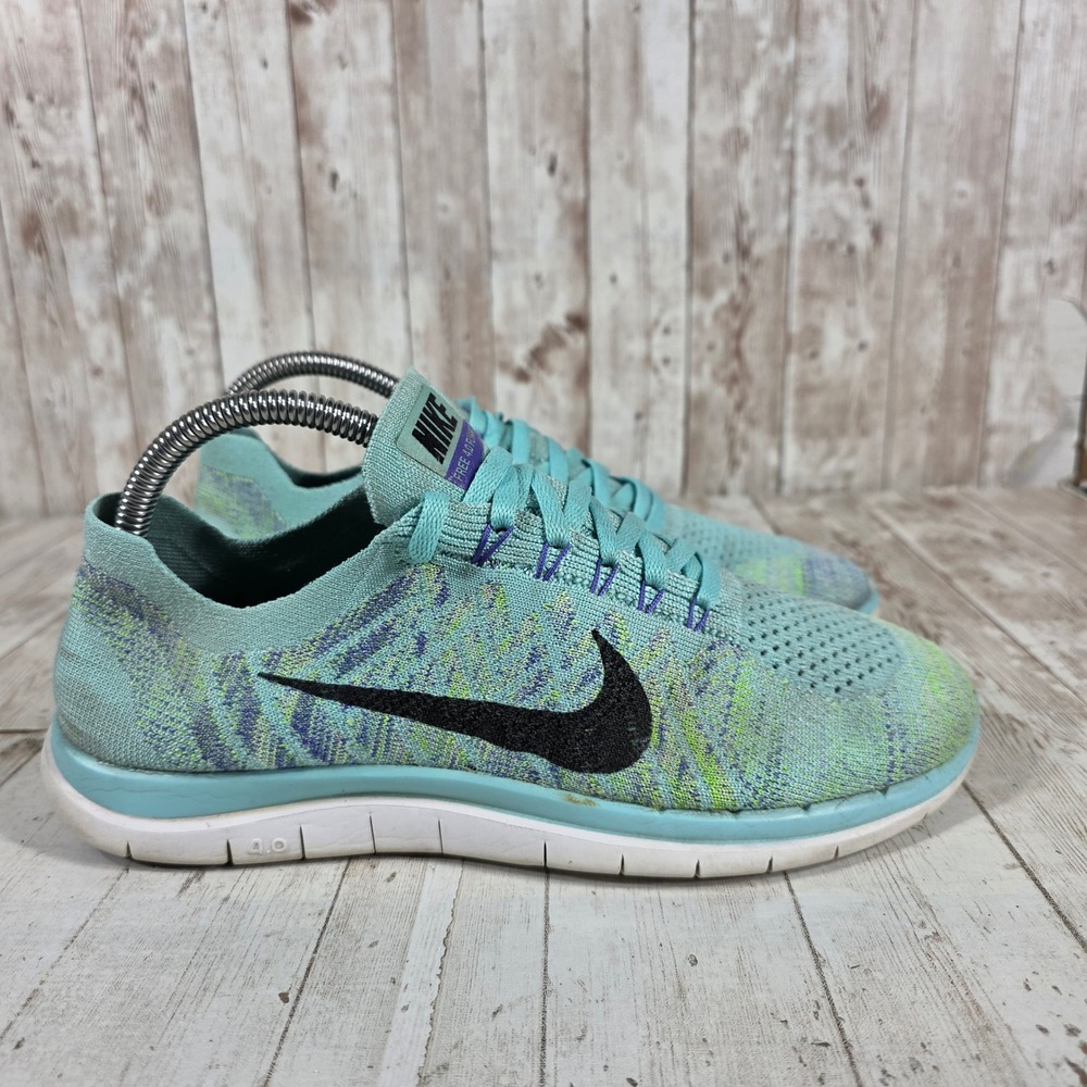 Nike Free 4.0 Flyknit Teal Multi-Color Running Shoes 717076-300 Womens 8.5